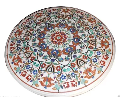 36  White Round Marble Coffee Table Top Pietra Dura Inlay Work  • $1613.17