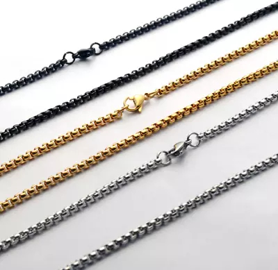 Women Men Black Gold Silver Stainless Steel 2mm Round Box Chain Necklace 12-32  • $5.95