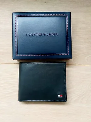 Tommy Hilfiger Black Leather Wallet Mens Oxford Gift Box Credit Card Holders UK • £24.99