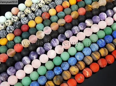 $2.87 • Buy Natural Matte Frosted Gemstone Round Loose Beads 15'' 4mm 6mm 8mm 10mm 12mm 