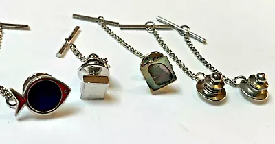 Vintage Men's Tie Tack With Chain Lot Of (5) Silver Tone Abalone Tiny Ball Fish • $21.19