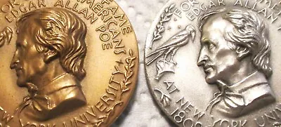 Pair 1963 Edgar Allen Poe Hall Of Fame For Great Americans Silver Bronze Medals! • $140