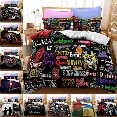 3Pcs Rock Bands Bedding Set ACDC QUEEN SABATON Quilt Duvet Cover Single Size • £19.19