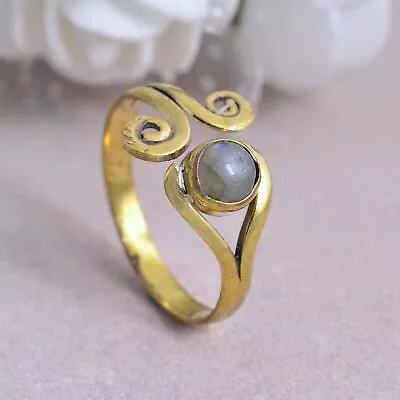 Gold Plated Brass Labradorite Gemstone Boho Dainty Handmade Ring For Man Woman • $23.42