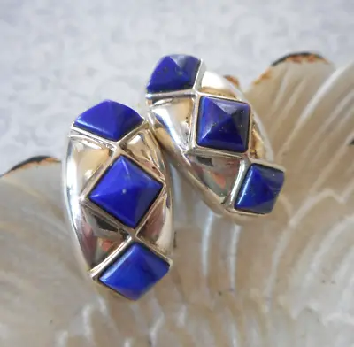 Sterling Silver Lapis Lazuli J Hoop Earrings  E32-41 • $42