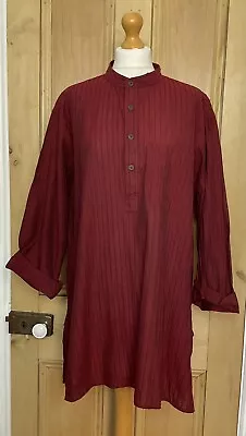 Men’s FABINDIA Red Stitch Pleat Tunic Cotton Shirt BNWOT 46-48 In. Chest M/L • £26