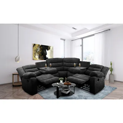 Sectional Manual Recliner Living Room Set Black Color • £1767.70