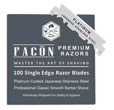 100 Facon Platinum Stainless Steel Single Edge Razor Blades Straight Edge Barber • $6.95