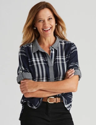 $23.25 • Buy Millers 3/4 Sleeve Double Faced Check Blouse Womens Clothing  Tops Blouse