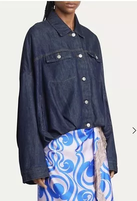 NWT Dries Van Noten Indigo Blue 507 Vesto Blouson Hem Denim Jacket Size XS • $649.59