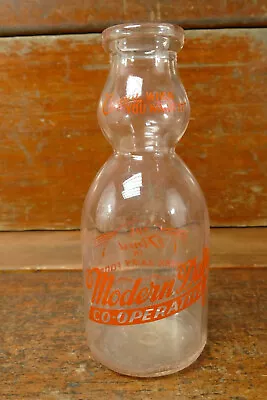 Vintage Modern Dairy Co-Operative Glass Cream Top Quart Milk Bottle Sheboygan WI • $29.95