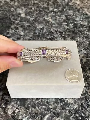 Judith Ripka 925 Sterling Silver Purple Amethyst Cable Hinged Cuff Bracelet 48g • $109