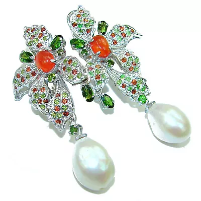 Marilyn Pearl Orange Mexican  Opal .925 Sterling Silver Handcrafted Earrings • $235.99