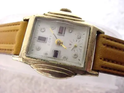 Vintage GOLD FD Large Antique Art Deco CORT GEM DIAL CURVEX Mens Watch • $14.99