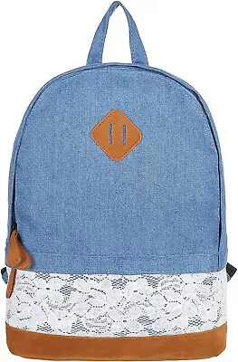 Dark Blue Denim Backpack With Lace Overlay & Faux Suede • $22.99