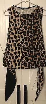Zara Blouse Shirt Top Womens Size Small Basic Wrap Sleeveless Black Brown • $16.99