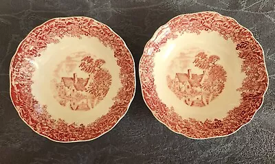 J&G Meakin Red Romantic England Fruit Bowls Willy Lotts Cottage 5.25  - Set Of 2 • $17.50