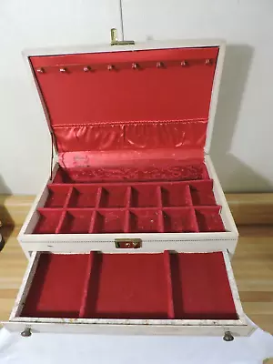 Vintage Mele Jewelry Box Red Velvet Lining Dividers No Key Large • $18.99