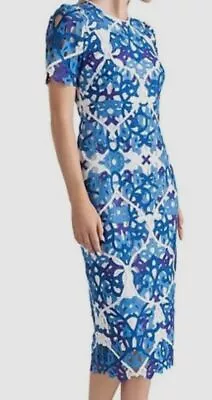 $598 Shoshanna Women's Blue Kiriya Vine Lace Dress Size 10 • $191.58