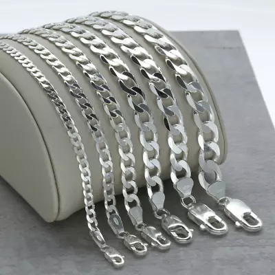 Real Solid 925 Sterling Silver Cuban Mens Boys Chain Bracelet Or Necklace • $14.99