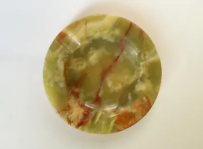 Vintage Green Orange Onyx Marble Ashtray Retro Man Cave Quirky Gift 5in. Diamet • £20