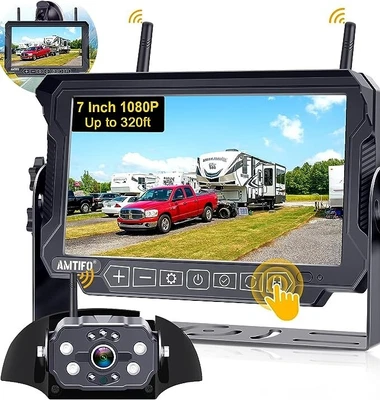 Wireless Reversing Camera HD 1080P 7 Inch DVR Touch Key Monitor Kit • £70