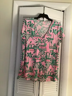 Lilly Pulitzer/Etta V-Neck Cotton Top In MANDEVILLA BABY Size Large/ Pre-owned • $15