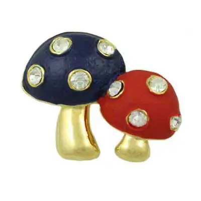 Blue And Red Enamel And Crystals Mushrooms Brooch Pin - PRF820 • $4.19