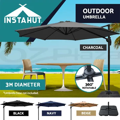 $151.95 • Buy Instahut Outdoor Umbrella 3m Umbrellas Cantilever Stand Sun Beach Garden Roma UV