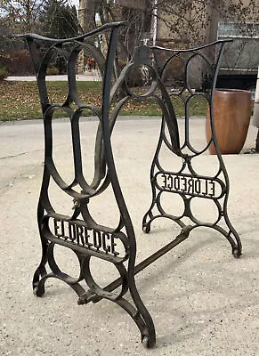 Gothic ELDREDGE Industrial Treadle Base Cast Iron Legs Steampunk Workbench Table • $181.75