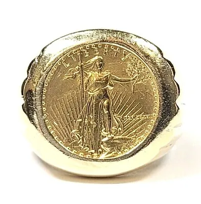 5 Dollar Gold 1/10oz Eagle 14k Yellow Gold Men's Coin Ring Size 10 • $2005.71