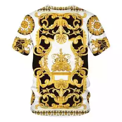 New Fashion 3d Baroque-print Crew Neck Short Sleeve T-shirt Versace Style L • $39.95