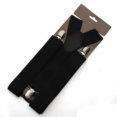 Black Braces Plain 35mm Wide & Heavy Duty Suspenders Adjustable Unisex Trousers • £4.75