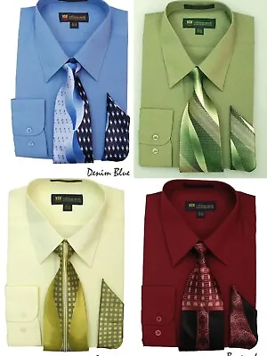 Men's Fortino Landi Dress Shirt W/ Matching Tie And Handkerchief Set Style SG21 • $19.95