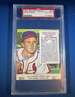 1953 Red Man Tobacco Card - # 26 Stan Musial - With Tab - PSA 4 • $99