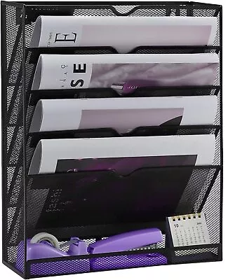 6-Tier Mesh Hanging Wall File Organizer Vertical Mount For Papers Black  • $29.37