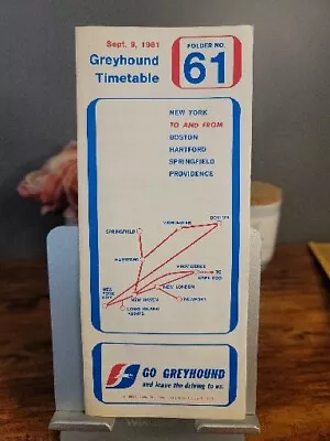 Vintage September 3 1980  Greyhound Timetable Folder No 61 New York Boston • $34.26