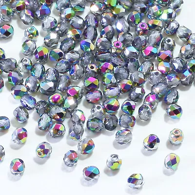 Czech Fire Polished Faceted Round Glass Beads Crystal Vitrail Iridescent 4mm/6mm • £2.99