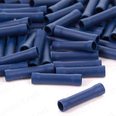 50x BLUE STRAIGHT BUTT CONNECTOR INSULATED TERMINALS Electrical Crimp Wiring Car • £5.38