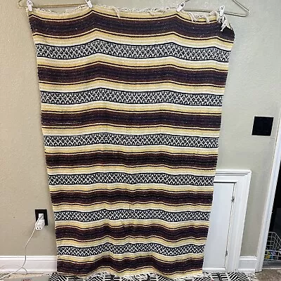 Vintage Mexican Southwest Wool Serape Saltillo Blanket Rug Mat Throw 48X72 • $45.89