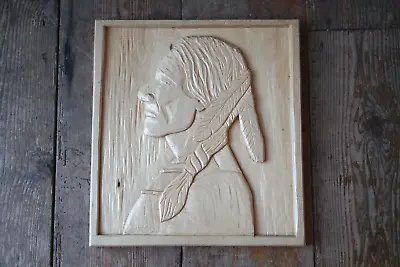 Carved Wood Native American Indian Plaque • £18