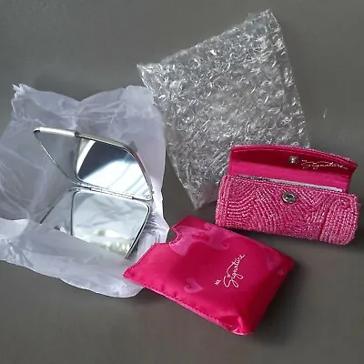 💗New! Mary Kay Signature Silver Mirrored Compact & Beaded Sequin Lipstick Case • $12.49