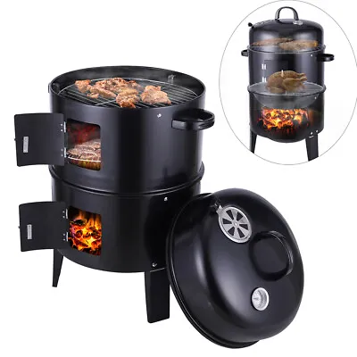 3 In 1 Charcoal Vertical Smoker Grill BBQ Roaster Portable Meat Cooker Outdoor • $77.85