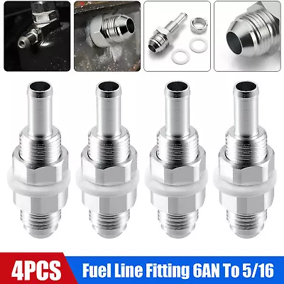 4-Pack Car 6AN Male Flare Bulkhead To 5/16  Hose Barb Fuel Tank Fitting Adapter • $13.48