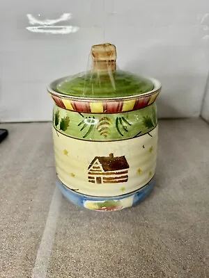 Cabin Theme Cookie Jar With Fish Decor As Well As More And A Cute Cabin On Top • $49