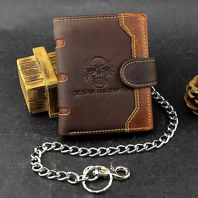 Skull Biker Hasp Genuine Leather Wallet Purse With Pants Chain • $19