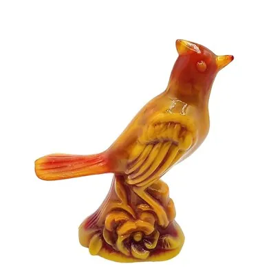 Vintage Mosser Art Glass Amberina Caramel Slag Cardinal Standing Bird 5  GLOWS • $59.99