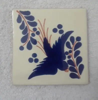 Glossy  Blue Bird  Mexican Talavera Ceramic Tiles 4 X 4  • $5.75