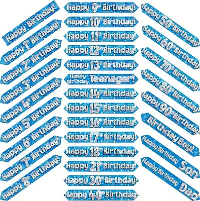 9ft Blue & Silver Holographic Foil Party Birthday Banner / Bunting Decorations • £1.79