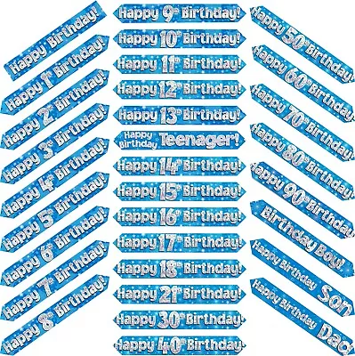 9ft Blue & Silver Holographic Foil Party Birthday Banner / Bunting Decorations • £3.29